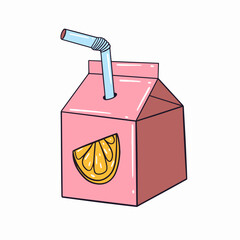 Orange juice in little pink box outline style vector art.