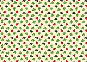 Seamless pattern with  black currants and strawberry on a light background.