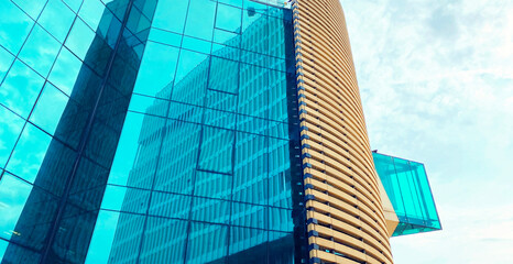 Modern architecture, glass facade with windows of residential or commercial, office building