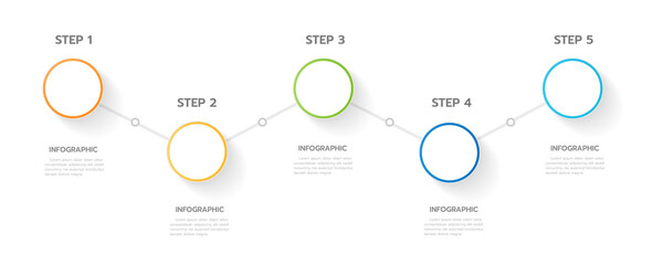 Infographic template for business. 5 Steps Modern Timeline diagram roadmap with circle topics, presentation vector infographic with PNG transparent background.