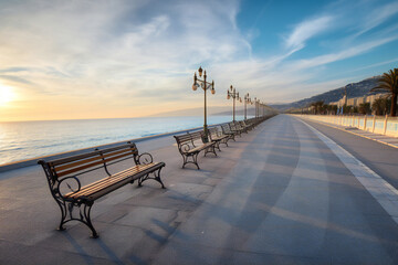 Naklejka na ściany i meble Seaside promenade, landscape background, travel, destination scenics