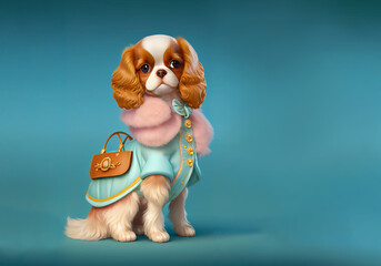 Cavalier king charles spaniel dog, dog animal dresses in fashion style generative ai