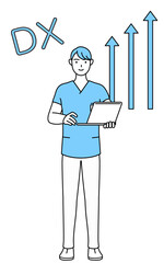 DXのイメージ、業務改善に成功した男性看護師、理学療法士、作業療法士、言語聴覚士、看護助手