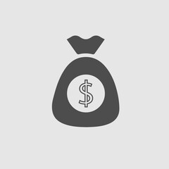 Money bag with dollars vector icon. Simple isolated pictogram.