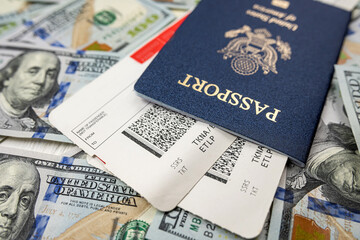 USA passport with travel ticket and dollar money