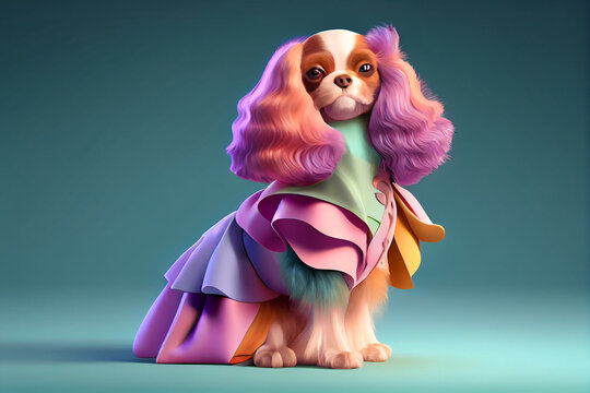Cavalier king charles spaniel dog, dog animal dresses in fashion style generative ai