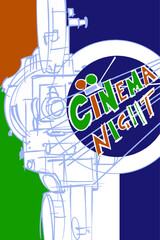 Cinema night five-color poster. Color block vector illustration