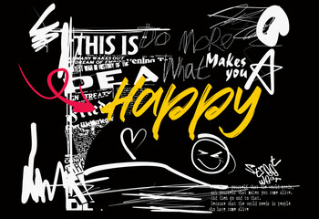 t shirt graphics print vector illustration design, typography street art graffiti slogan print with spray effect, text splash t shirt print patterns. © Sukman