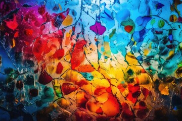 Obraz na płótnie Canvas vibrant stained glass window up close. Generative AI