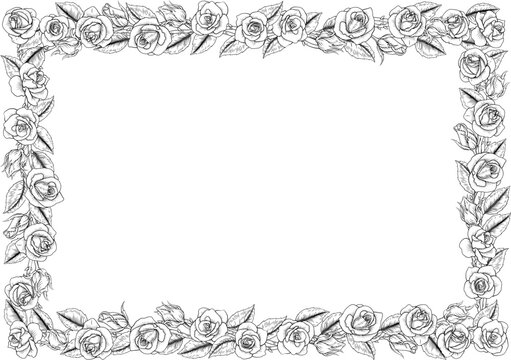 A floral border roses flower frame of rose flowers in a vintage style