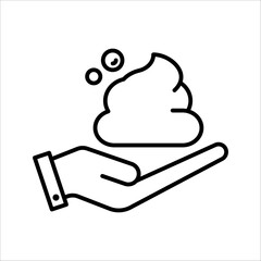 Black single foam Cream on hand line icon, simple skin cleanser flat design vector pictogram, vector infographic for app logo website button ui ux interface element isolated on white background.