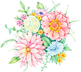 Watercolor floral bouquet. Design for invitation, wedding or greeting cards.