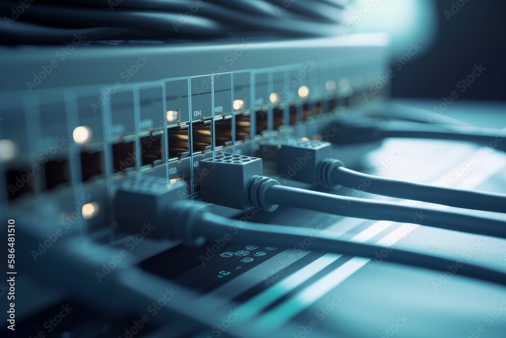 Aufkleber network cables connected to switch. generative ai