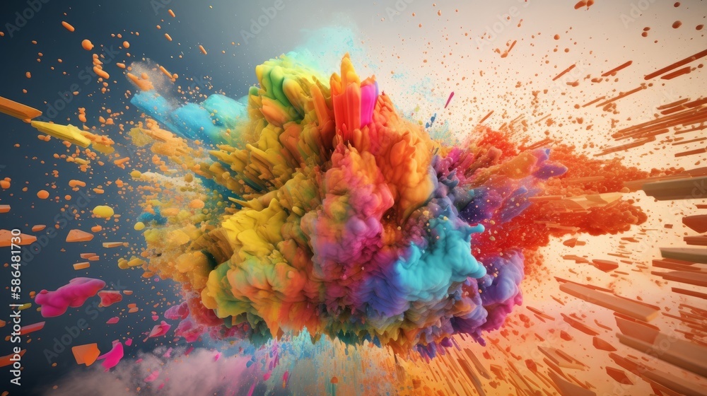 Poster explosion of colorful paint streaks, created with generative ai