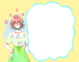 怒っている女性　ムカつきマーク　吹き出し