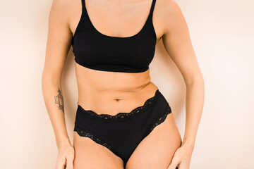 Curvy Body Fat Rolls Woman on Lingerie Natural Body Slim Figure