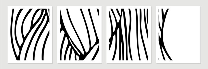 Set of vector organic abstract minimalist shapes in black on white background.