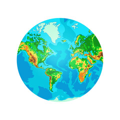 Physical World map in globe shape Atlantic centered. Vector illustration isolated on white background
