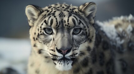 Cub of Irbis - Snow leopard - closeup portrait. Generative ai