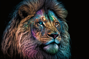 Lion head in bright neon acid colors. illustration