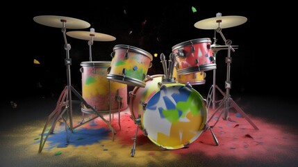 Fototapeta na wymiar Drum set. Drum kit. Bright drums. Generative ai