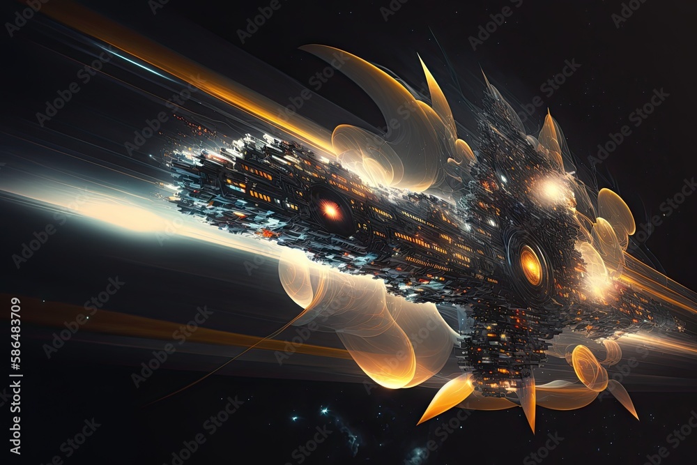 Poster time travel inside the quantum realm. traveling into quantum world with quantum ship. experiments in