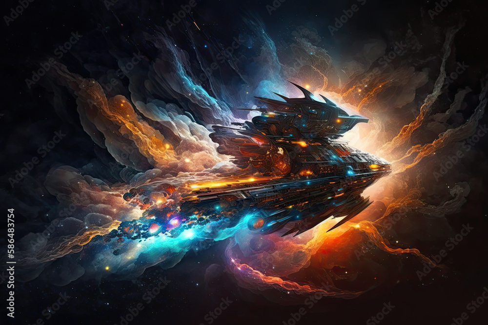 Poster time travel inside the quantum realm. traveling into quantum world with quantum ship. experiments in