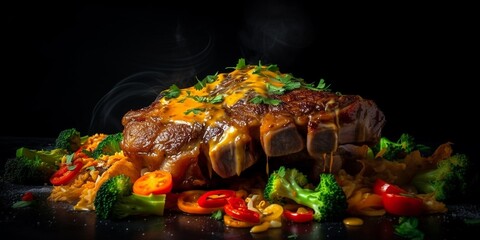 Leckeres saftiges Steak mit Pommes angerichtet und serviert nahaufnahme, ai generativ