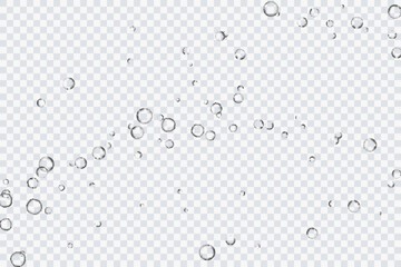 Air bubbles, oxygen, champagne crystal clear, isolated on a transparent background of modern design. Vector illustration of EPS 10.
