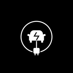 Fototapeta premium Car charging line icon. EV vehicle charge sign. Electric power symbol isolated on black background 