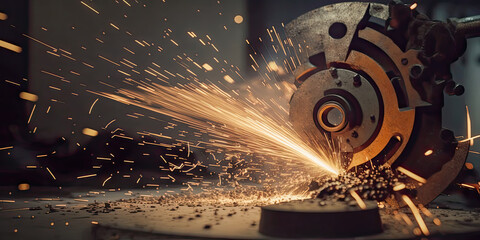 Grinding and welding machine with sparks flying everywhere - Generative AI
