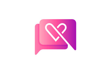 chat icon flat logo design and love symbol shape