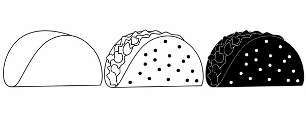 outline silhouette taco icon set isolated on white background