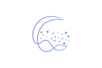 crescent and wave decorated bubble continuous line art style logo