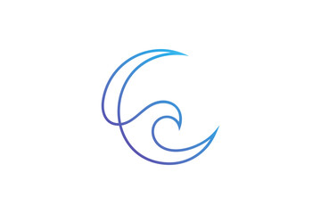 crescent moon and waves simple continuous line style logo