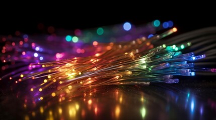Obraz premium Lichtleiter Glasfaser Kabel mit bunten Lichter, ai generativ