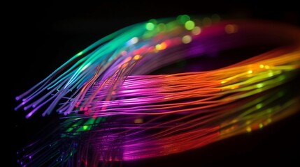 Lichtleiter Glasfaser Kabel mit bunten Lichter, ai generativ