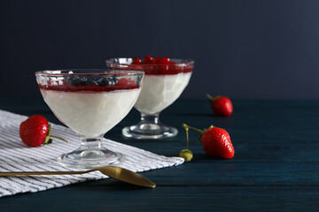 Delicious and sweet dessert - Panna Cotta, composition for tasty dessert concept