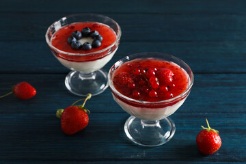 Delicious and sweet dessert - Panna Cotta, composition for tasty dessert concept