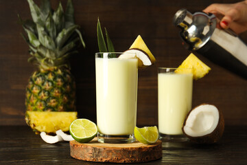 Fresh summer cocktail - Pina colada, fresh summer drink concept