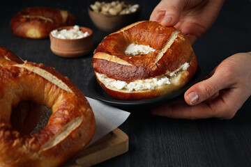 Concept of tasty food and tasty bakery - bagel