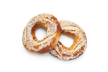Concept of tasty bakery - bagels, isolated on white background