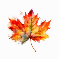 Maple leaf, watercolor illustration. Generative AI.