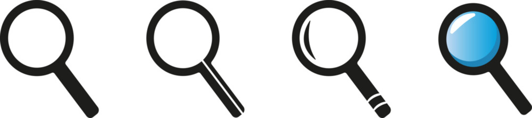 Search icons. Magnifying glass of vector illustration.