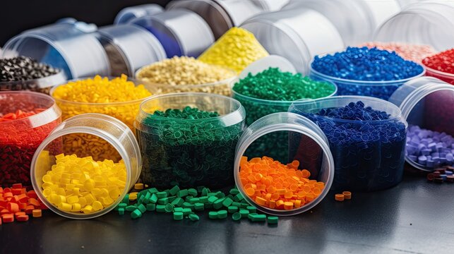 Reusable plastics bottle caps concept of many colors, ecology, green technology