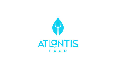 illustration vector graphic logo designs. pictogram logo atlantis food, with leaf and trident icon - obrazy, fototapety, plakaty