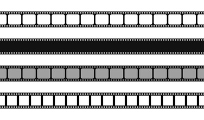 Seamless film strips on transparent background. Vintage cinema and photo tape. Retro film strips