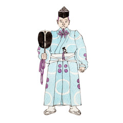 浮世絵風の行司　相撲　水彩 イラスト