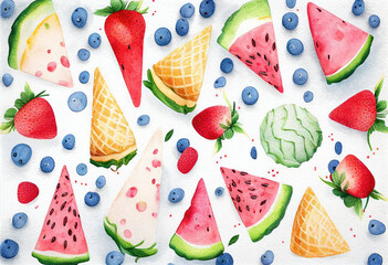 Seamless pattern of watercolor watermelon generative AI