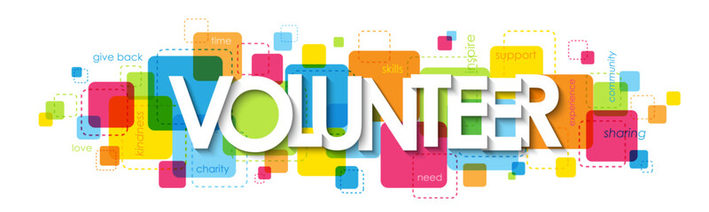 VOLUNTEER colorful vector typography banner with keywords